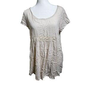 Final Touch Womens Beige Lace Empire‎ Waist Short Sleeve Tunic Top Small